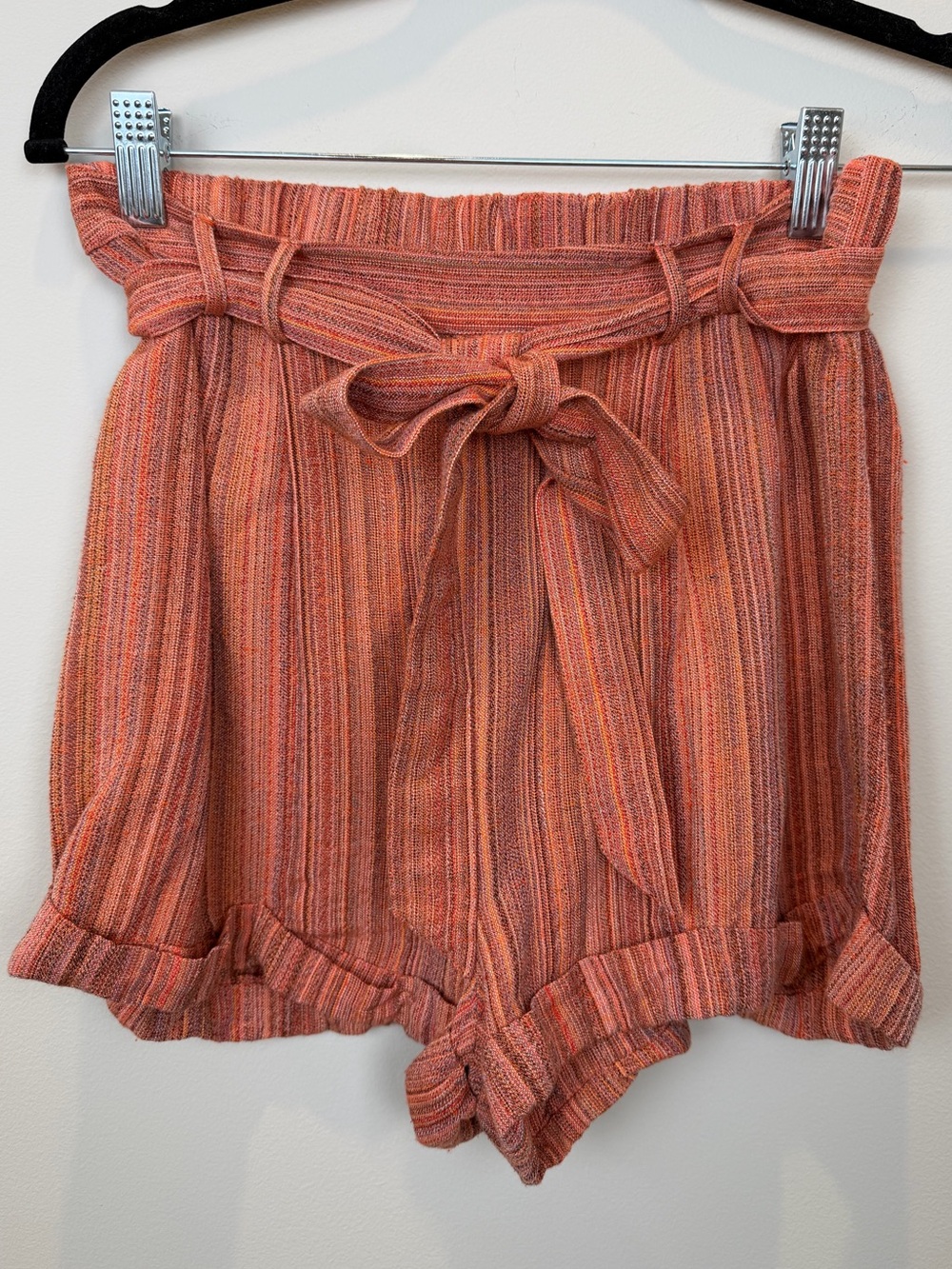 Sadie & Sage Rust Coral Textured Tie Waist Ruffle Shorts Size S